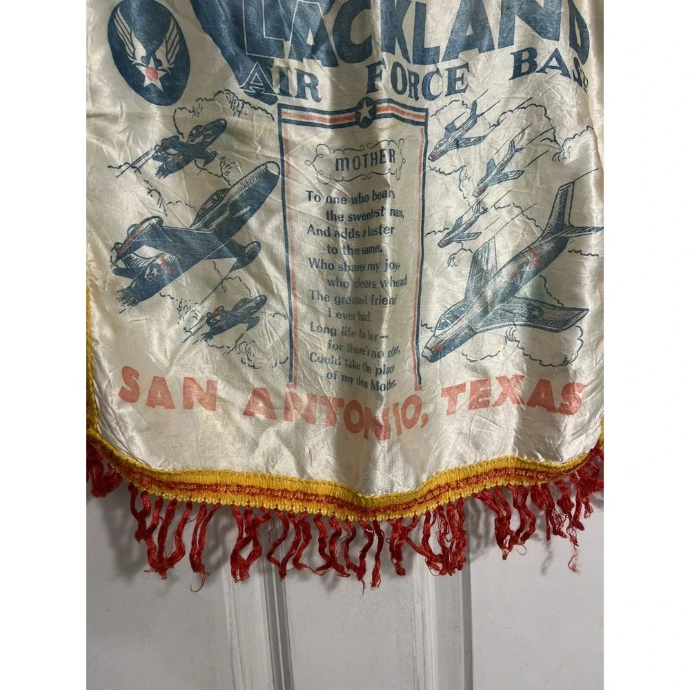 Vintage Lackland Air Force Base Mother Fringed Satin Souvenir Pillow Case